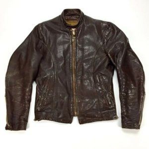 Vintage Distressed Brown Leather Motorcycle Cafe Racer Jacket Size 36 USA